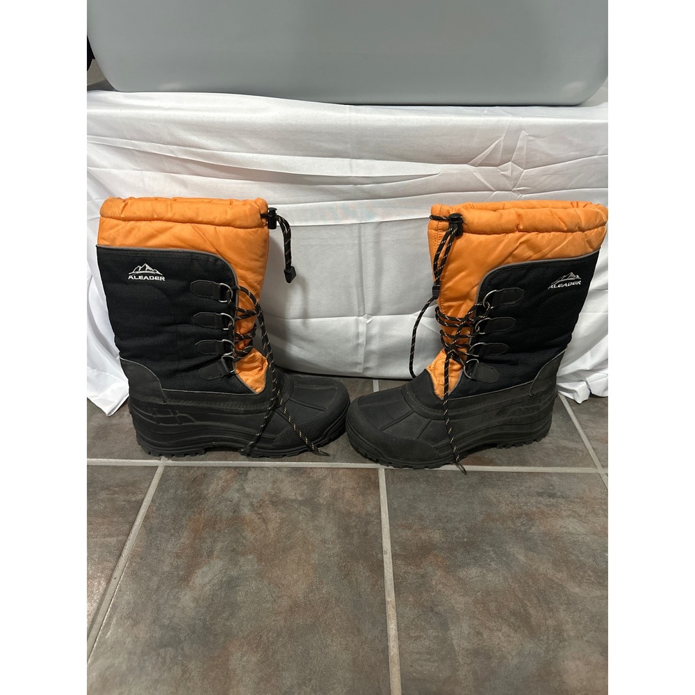 Aleader Mens Insulated Winter Snow Boots Black Orange Thinsulate Size 10